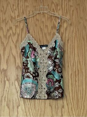 Self Esteem Brown Paisley Cami with Teal and Pink Accents